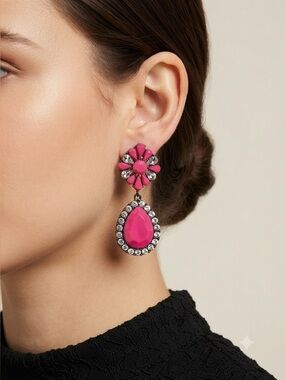 Hot Pink Teardrop Crystal Drop Earrings